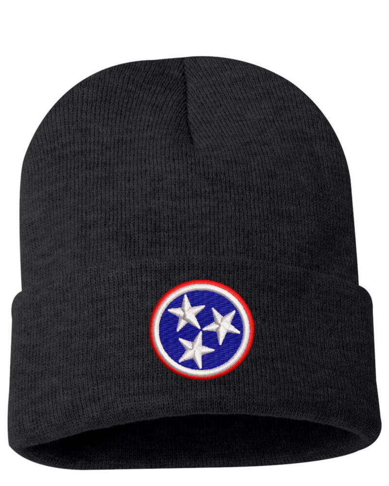 Tennessee cuffed beanie with embroidered tri-star flag design - Volunteer State patriotic winter hat with adjustable cuff
