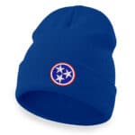 Blue beanie with Tennessee Tri-Star Volunteer State Flag embroidery.