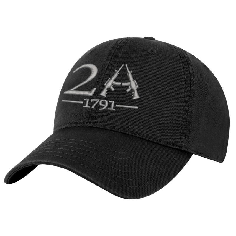 2A 1791 Hat with embroidered crossed rifles and “1791” in unstructured patriotic dad cap