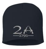 Black beanie with "2A 1791" and two crossed rifles embroidered in gray, promoting gun rights and the 2nd Amendment.