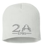 Cream-colored beanie with "2A 1791" text and two rifles crossed, representing 2nd Amendment gun rights.