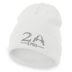 White cuffed beanie with 2nd Amendment guns and 1791 embroidery.