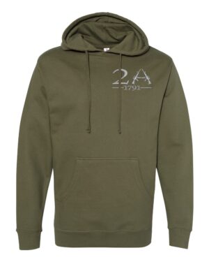 2nd Amendment hoodie with 1791 embroidered 2A rifle design on chest - constitutional gun rights patriotic sweatshirt