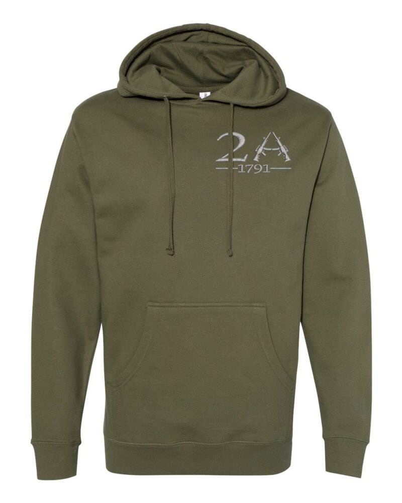 2nd Amendment hoodie with 1791 embroidered 2A rifle design on chest - constitutional gun rights patriotic sweatshirt