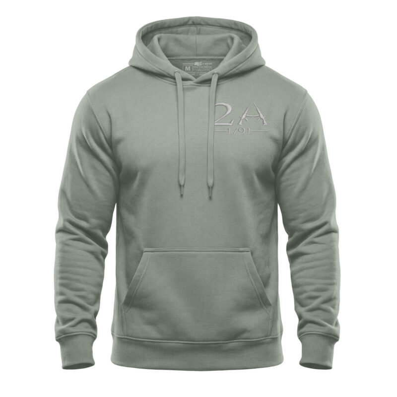 Green hoodie with 2A 1791 embroidered gun rights design.