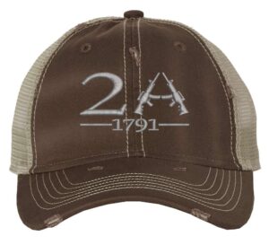 2a trucker hat with embroidered rifles and 1791 insignia – distressed patriotic trucker cap