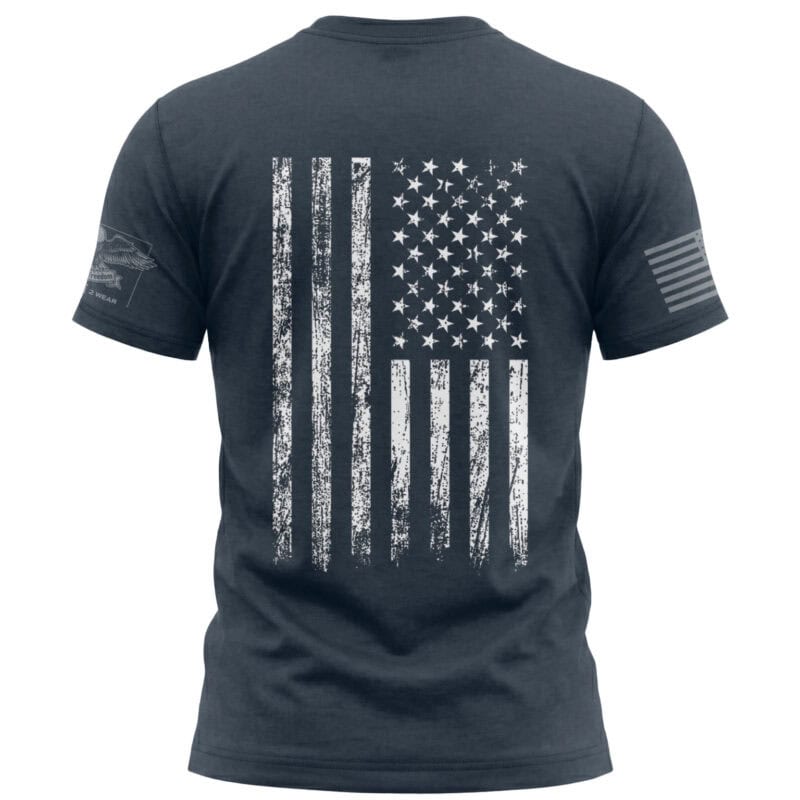 American flag graphic T-shirt with distressed design for patriotic style.