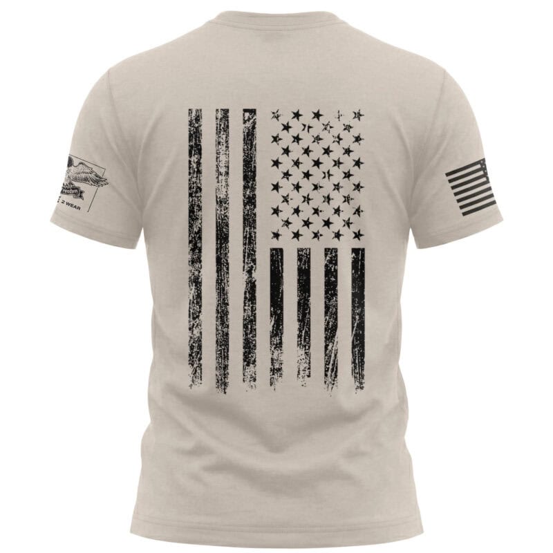 American flag t-shirt with vintage distressed look, perfect for patriotic celebrations and casual we.