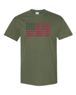 Patriotic Bullet Flag 2nd Amendment Support Tee showcasing American flag made of bullets.