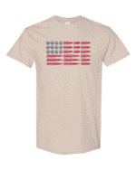 Patriotic Bullet Flag 2nd Amendment Support Tee showcasing American flag made of bullets.