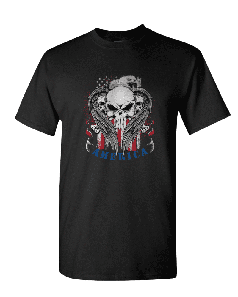 American Eagle And Skulls T-shirt - Patriotic Tee with Eagle and Skull Design