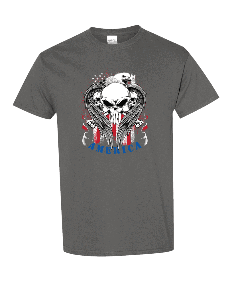 American Eagle And Skulls T-shirt - Patriotic Tee with Eagle and Skull Design
