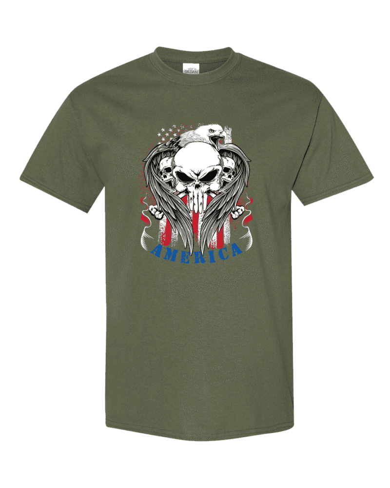 American Eagle And Skulls T-shirt - Patriotic Tee with Eagle and Skull Design