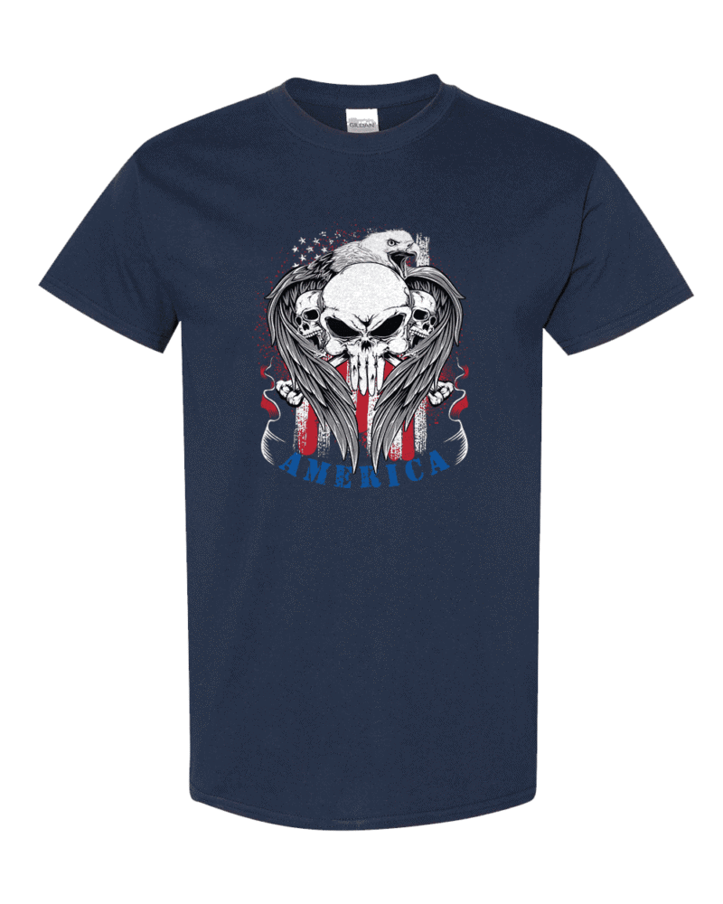 American Eagle And Skulls T-shirt - Patriotic Tee with Eagle and Skull Design