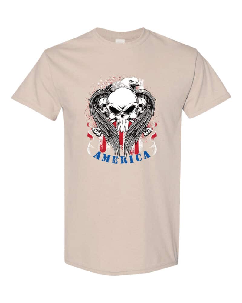 American Eagle And Skulls T-shirt - Patriotic Tee with Eagle and Skull Design