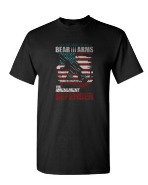 Right to bear arms t-shirt with American flag and crossed rifles design - 2nd Amendment defender tee for constitutional patriots
