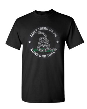 Don't tread on me t-shirt with Gadsden flag coiled rattlesnake design - patriotic liberty shirt for constitutional freedom defenders