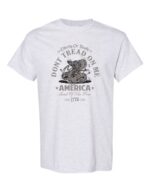 Don't Tread On Me T-Shirt with coiled rattlesnake and American flag background