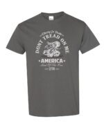 Don't Tread On Me T-Shirt with coiled rattlesnake and American flag background