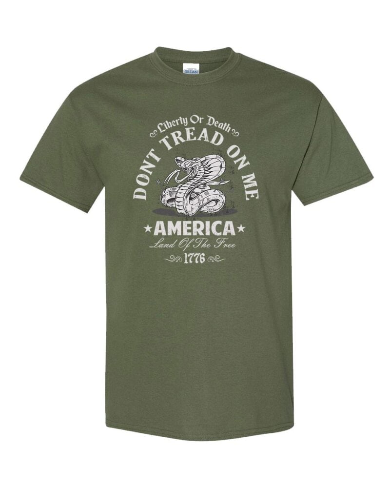 America land of the free 1776 shirt with Don't Tread On Me rattlesnake design - revolutionary patriotic tee celebrating independence