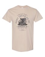 Don't Tread On Me T-Shirt with coiled rattlesnake and American flag background