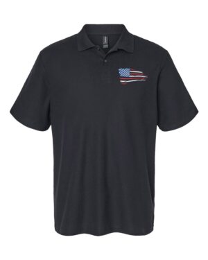 Distressed USA flag polo with American flag colors embroidery - patriotic cotton polo shirt for constitutional supporters and patriots