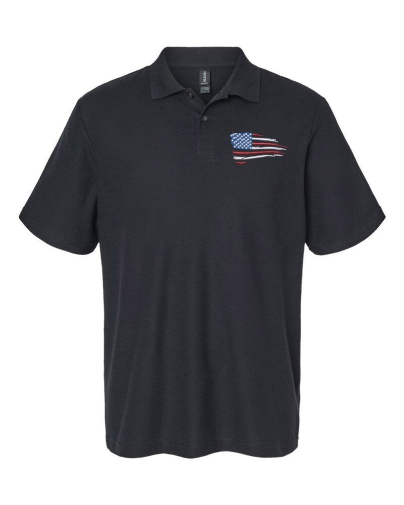 Distressed USA flag polo with American flag colors embroidery - patriotic cotton polo shirt for constitutional supporters and patriots