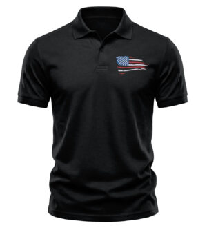 Distressed USA Flag Polo Patriotic Embroidered American Flag Colors Cotton Shirt