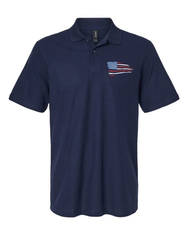 Distressed US Flag Polo Shirt - Patriotic American Flag Embroidered Polo