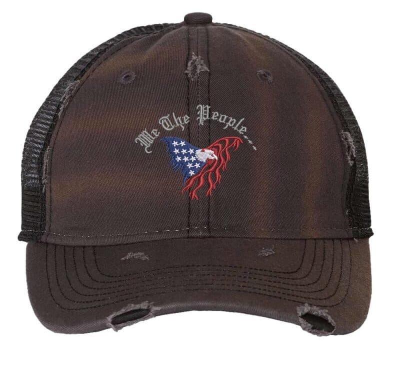 American Flag Eagle Distressed Trucker Hat - Patriotic We The People Cap