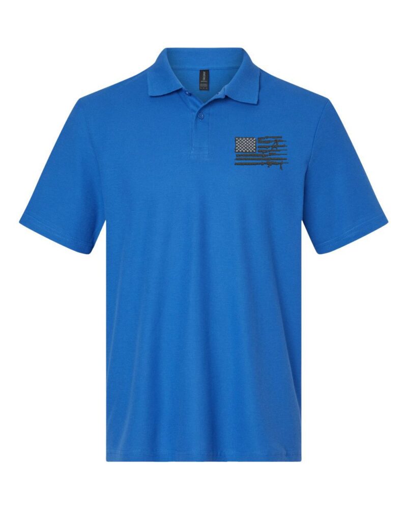 2nd Amendment polo shirt with rifle American flag embroidery - constitutional gun rights cotton polo for Second Amendment supporters