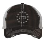 1776 Declaration of Independence Distressed Trucker Hat - Patriotic Embroidered Cap