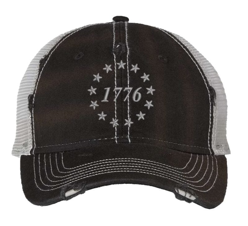 1776 Declaration of Independence Distressed Trucker Hat - Patriotic Embroidered Cap