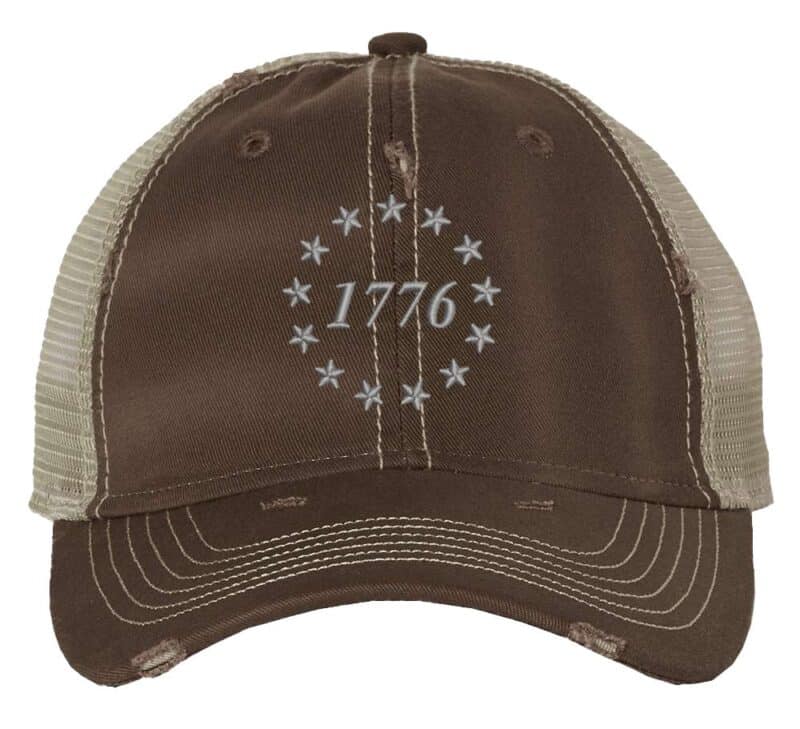 1776 Declaration of Independence Distressed Trucker Hat - Patriotic Embroidered Cap