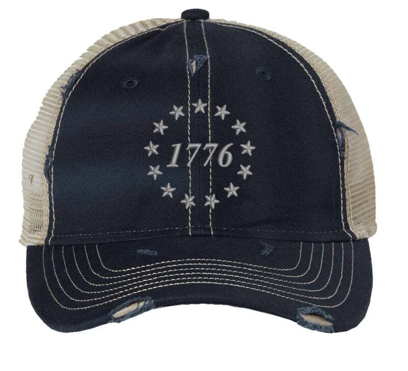 1776 Declaration of Independence Distressed Trucker Hat - Patriotic Embroidered Cap