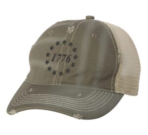 1776 Declaration trucker hat with distressed design and 13 colonies embroidery - patriotic mesh cap honoring founding fathers
