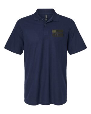 American flag rifle polo with 2nd Amendment embroidery - gun rights patriotic cotton polo for constitutional firearm supporters