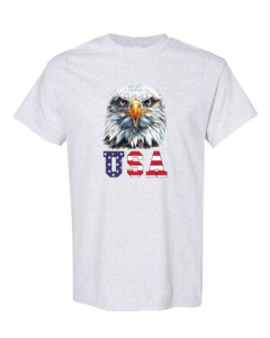 Bold eagle USA patriotic graphic tee with American flag design on premium cotton t-shirt for men