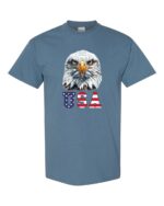 Bold Eagle USA Patriotic Graphic Tee featuring a detailed eagle and American flag design, made from 100% heavy cotton.