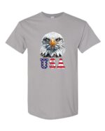 Bold Eagle USA Patriotic Graphic Tee featuring a detailed eagle and American flag design, made from 100% heavy cotton.