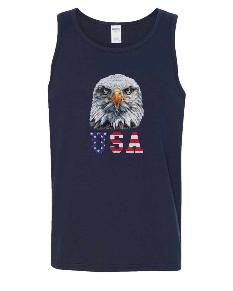 Bold eagle USA patriotic tank top with American flag design on premium cotton sleeveless shirt for men