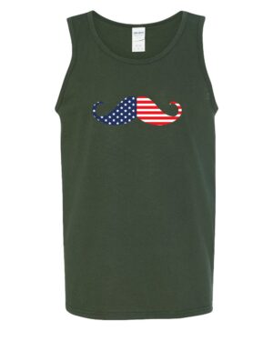 Funny mustache USA patriotic tank top with American flag graphics on premium cotton sleeveless shirt for men