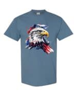 Bold Eagle With Abstract USA Flag Patriotic Graphic Tee featuring a striking eagle and abstract American flag design, made from 100% heavy cotton.