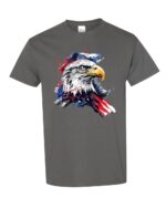 Bold Eagle With Abstract USA Flag Patriotic Graphic Tee featuring a striking eagle and abstract American flag design, made from 100% heavy cotton.