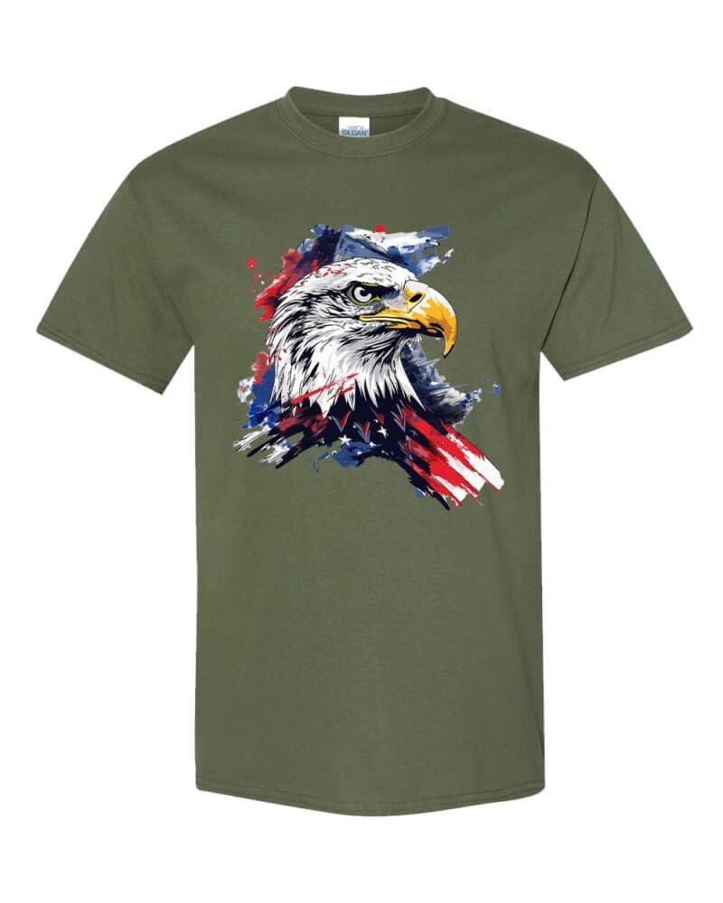 Bold Eagle With Abstract USA Flag Patriotic Graphic Tee featuring a striking eagle and abstract American flag design, made from 100% heavy cotton.