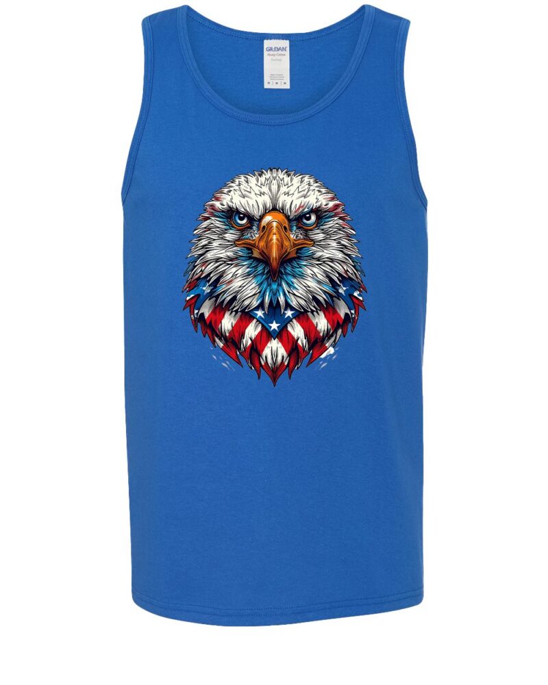 Bold Eagle With USA Flag Tie Patriotic Graphic Tank Top featuring a striking eagle and USA flag tie design, crafted from 100% heavy cotton.