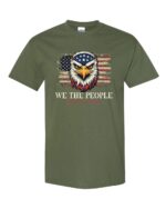 We The People America’s Saviors Patriotic Graphic T-Shirt with Bold Eagle and American Flag design for patriotic Americans.
