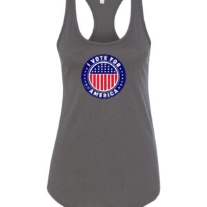 I Vote For America Graphic Woman’s Tank Top featuring a vibrant patriotic design with red, white, and blue elements