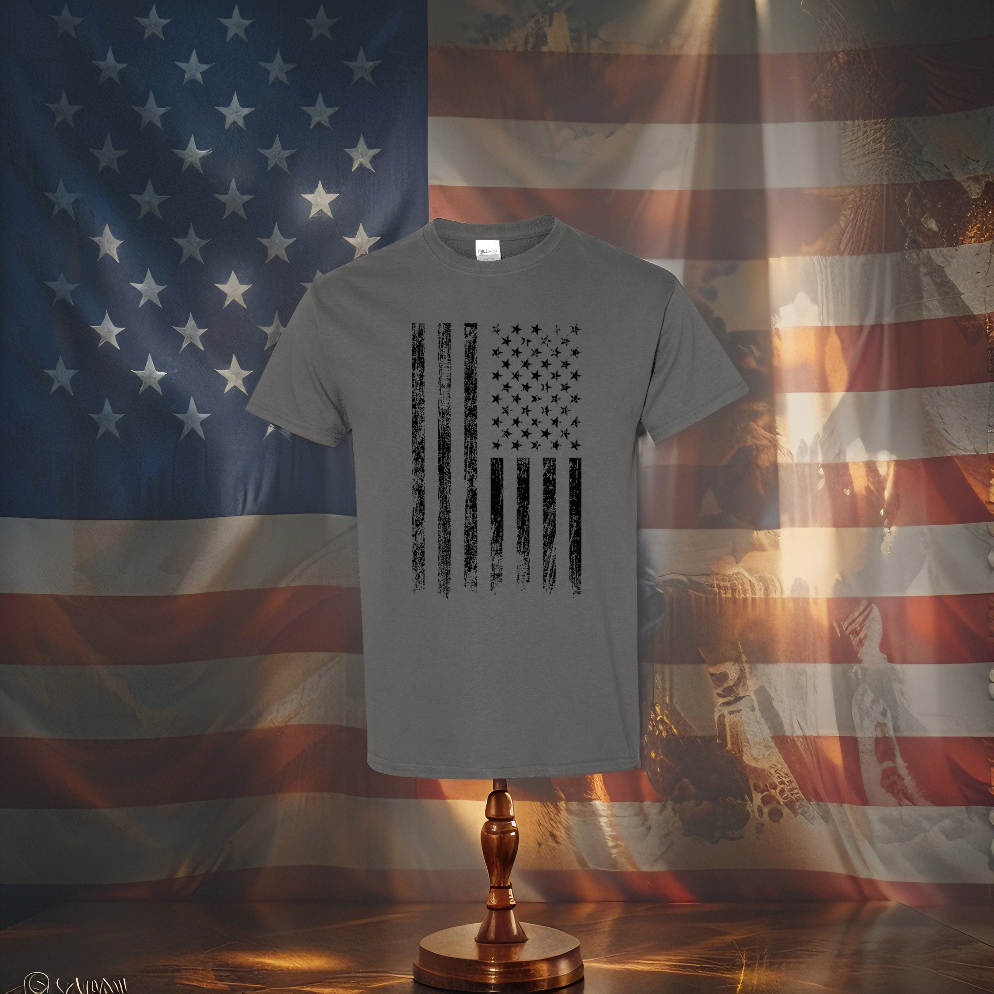 Elegant American flag dress styled for modern refined patriotic fashion look