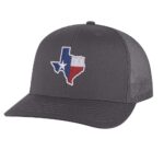 Classic Texas trucker hat with embroidered state flag design, mesh back, and adjustable snapback closure.